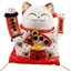 Pisica norocoasa Maneki Neko din ceramica pe perna cu cinci pui si bolul prosperitatii - 21cm